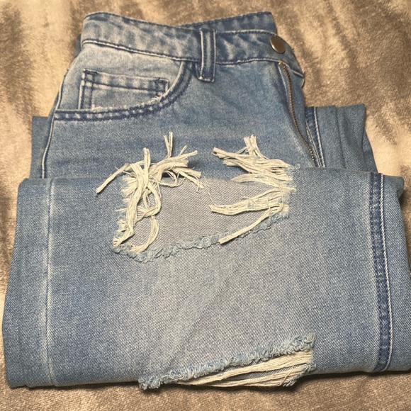 Wide Leg Distressed Ripped High Waist Denim Jeans - Picture 1 of 10
